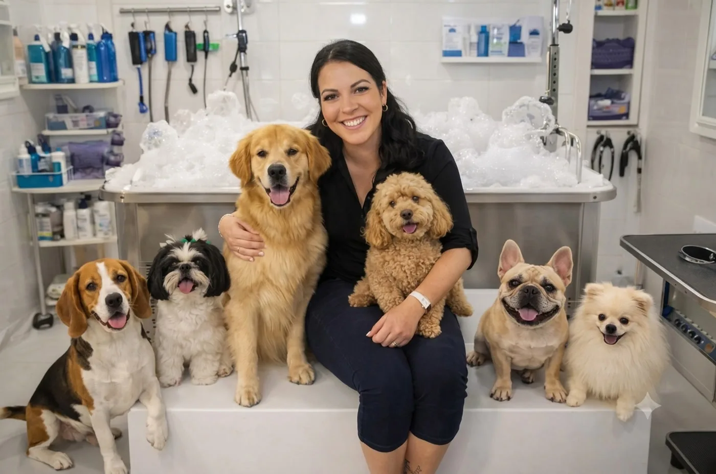 Amber with some of her regular clients at Lux Pampered Paws